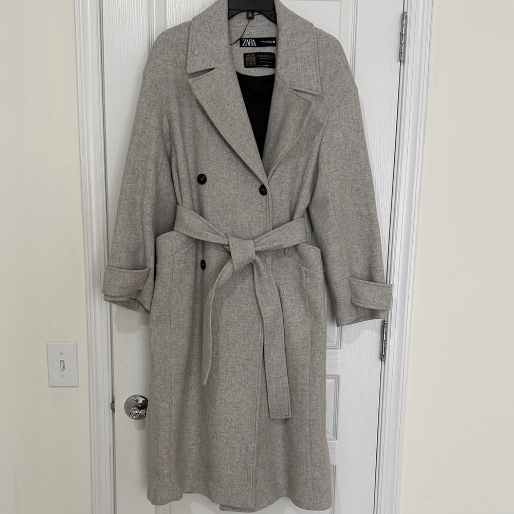 Zara Light Gray Belted  Coat